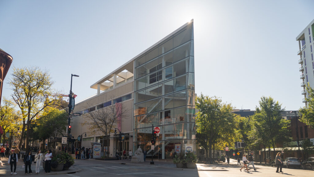 The Madison Museum of Contemporary Art with Art Market posters in the window